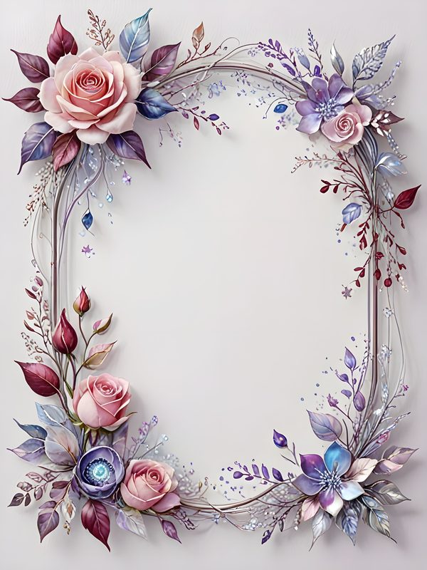 Iridescent Rose Frame Digital Paper: Pink Floral Scrapbook Set (10 JPG) — image 9