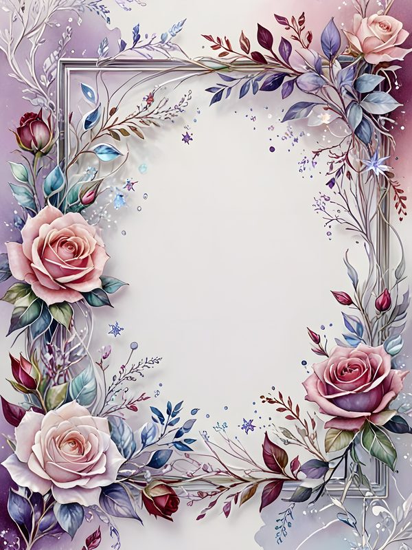 Iridescent Rose Frame Digital Paper: Pink Floral Scrapbook Set (10 JPG) — image 10