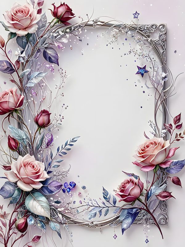 Iridescent Rose Frame Digital Paper: Pink Floral Scrapbook Set (10 JPG) — image 11