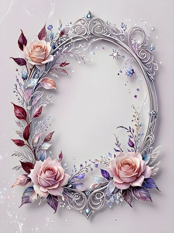 Iridescent Rose Frame Digital Paper: Pink Floral Scrapbook Set (10 JPG) — image 12