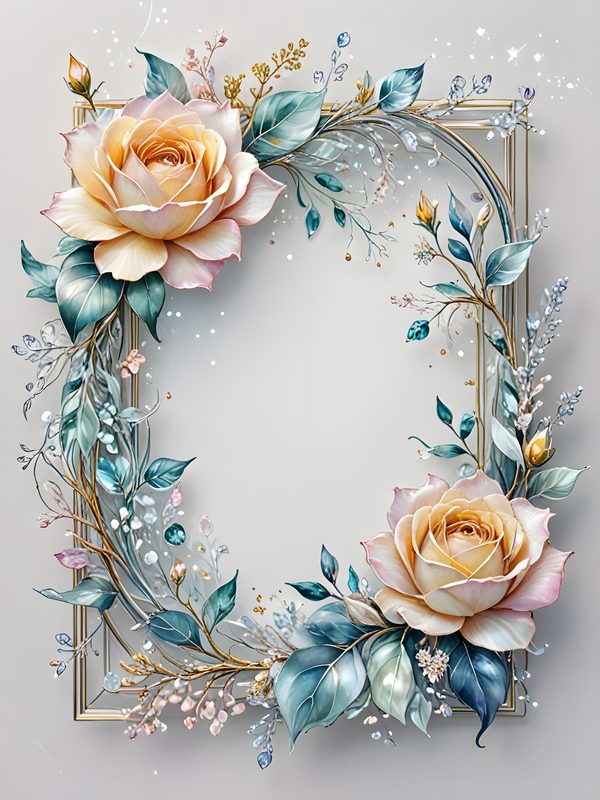 Watercolor Roses Digital Paper Set: Gold Frame, Pastel Scrapbooking (10 JPGs) — image 1