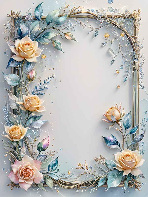 Watercolor Roses Digital Paper Set: Gold Frame, Pastel Scrapbooking (10 JPGs) — image 3