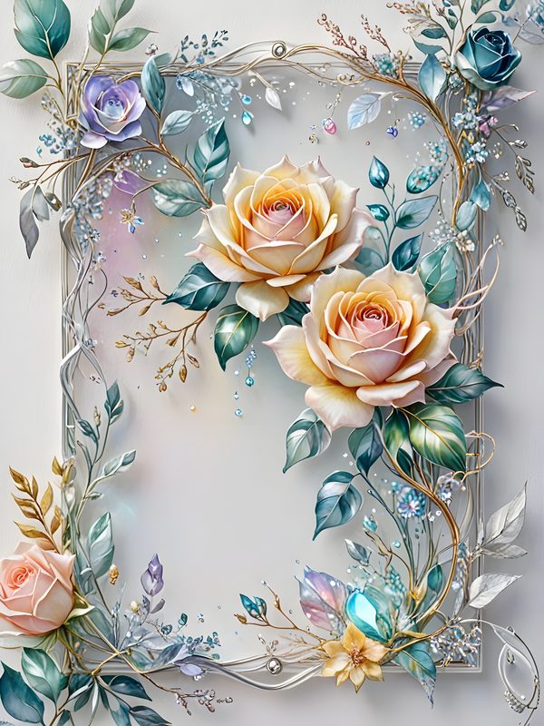 Watercolor Roses Digital Paper Set: Gold Frame, Pastel Scrapbooking (10 JPGs) — image 4