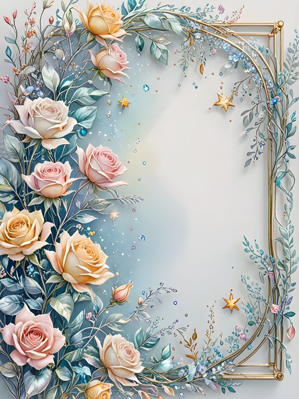 Watercolor Roses Digital Paper Set: Gold Frame, Pastel Scrapbooking (10 JPGs) — image 5
