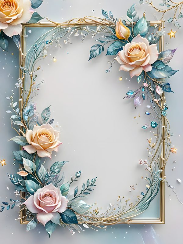 Watercolor Roses Digital Paper Set: Gold Frame, Pastel Scrapbooking (10 JPGs) — image 6