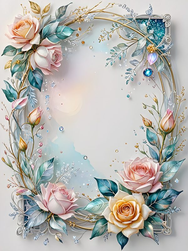 Watercolor Roses Digital Paper Set: Gold Frame, Pastel Scrapbooking (10 JPGs) — image 7