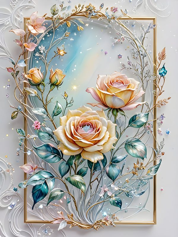 Watercolor Roses Digital Paper Set: Gold Frame, Pastel Scrapbooking (10 JPGs) — image 8
