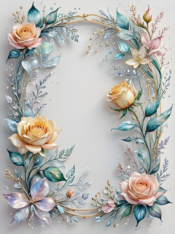 Watercolor Roses Digital Paper Set: Gold Frame, Pastel Scrapbooking (10 JPGs) — image 9
