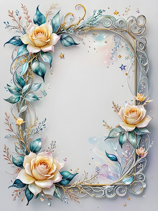 Watercolor Roses Digital Paper Set: Gold Frame, Pastel Scrapbooking (10 JPGs) — image 10