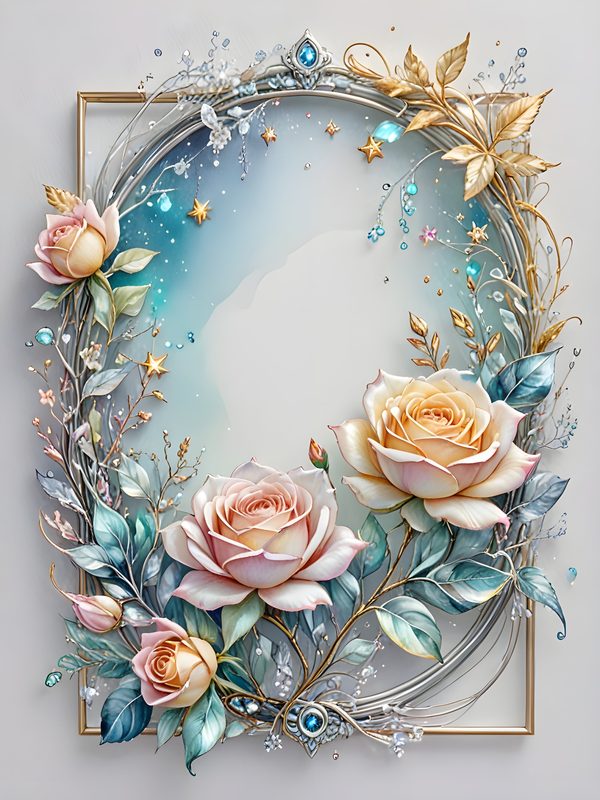 Watercolor Roses Digital Paper Set: Gold Frame, Pastel Scrapbooking (10 JPGs) — image 11