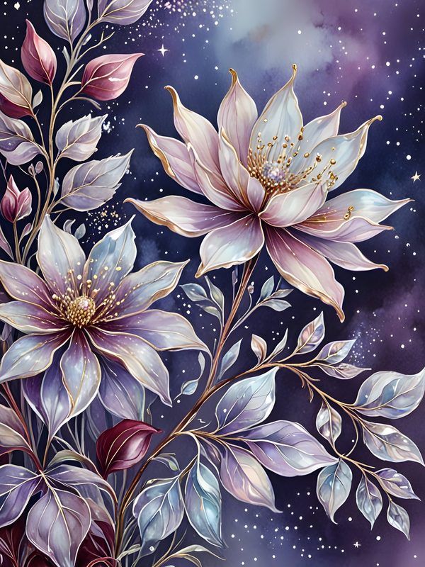 Floral Starry Watercolor Digital Paper Set: Purple & White (10 JPGs) (Commercial Use) — image 1