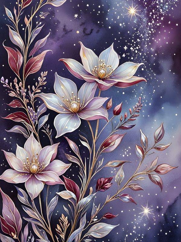 Floral Starry Watercolor Digital Paper Set: Purple & White (10 JPGs) (Commercial Use) — image 2