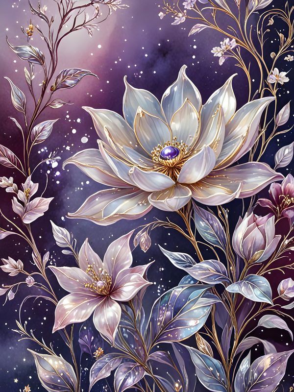 Floral Starry Watercolor Digital Paper Set: Purple & White (10 JPGs) (Commercial Use) — image 3