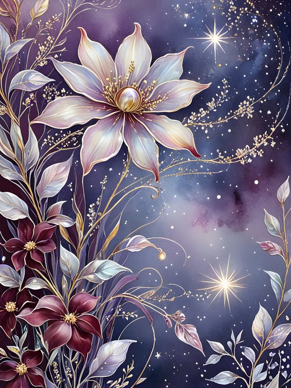 Floral Starry Watercolor Digital Paper Set: Purple & White (10 JPGs) (Commercial Use) — image 4