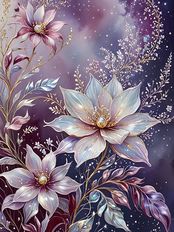 Floral Starry Watercolor Digital Paper Set: Purple & White (10 JPGs) (Commercial Use) — image 5