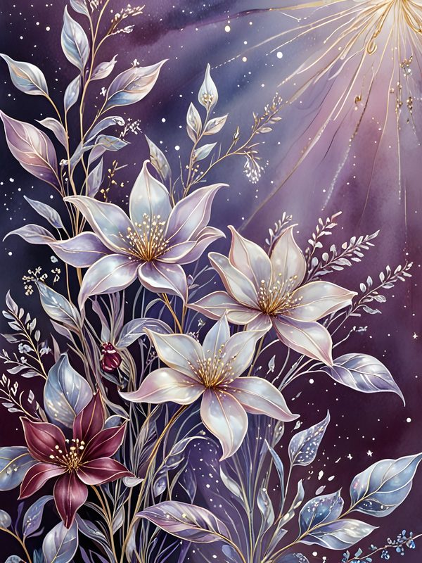 Floral Starry Watercolor Digital Paper Set: Purple & White (10 JPGs) (Commercial Use) — image 6