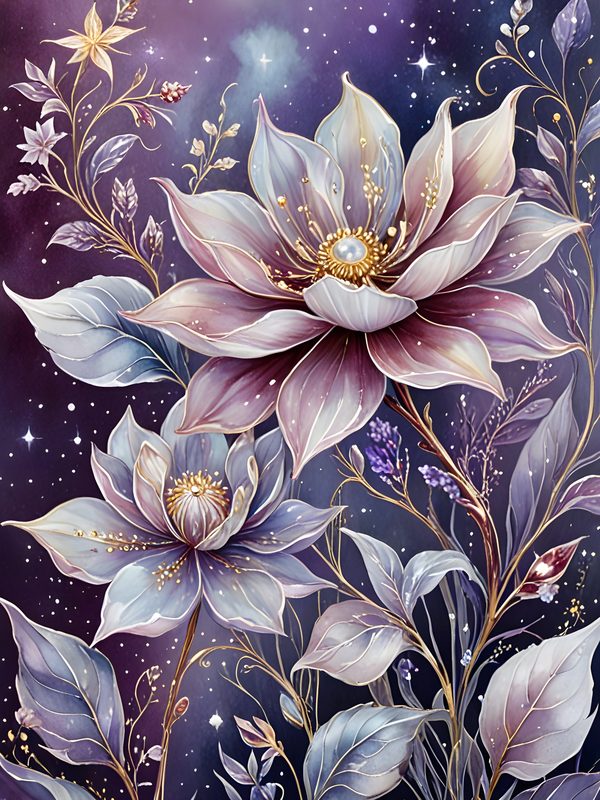 Floral Starry Watercolor Digital Paper Set: Purple & White (10 JPGs) (Commercial Use) — image 7