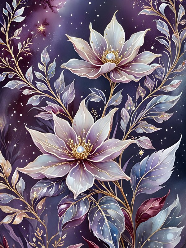 Floral Starry Watercolor Digital Paper Set: Purple & White (10 JPGs) (Commercial Use) — image 9
