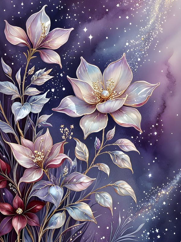 Floral Starry Watercolor Digital Paper Set: Purple & White (10 JPGs) (Commercial Use) — image 10