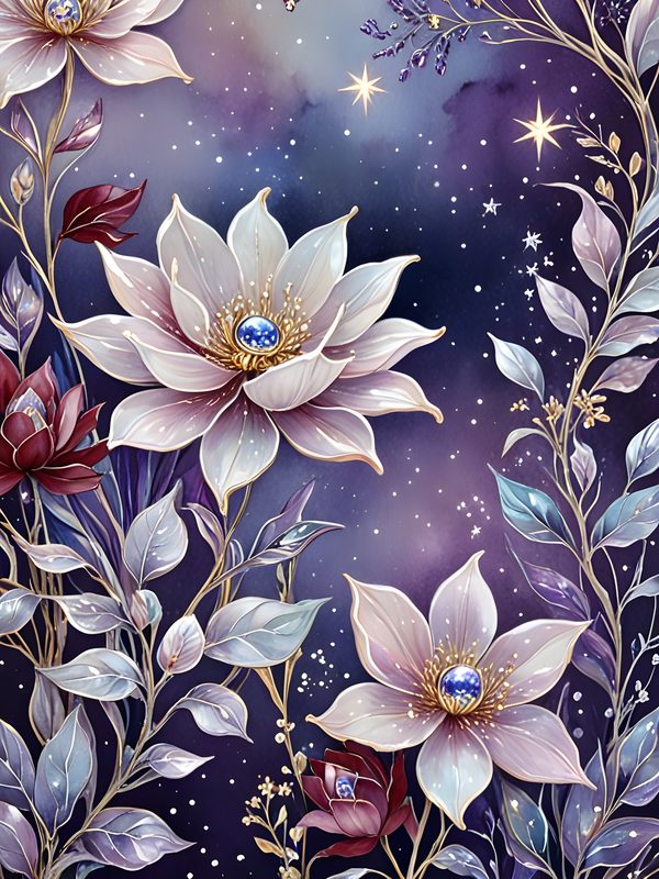Floral Starry Watercolor Digital Paper Set: Purple & White (10 JPGs) (Commercial Use) — image 11