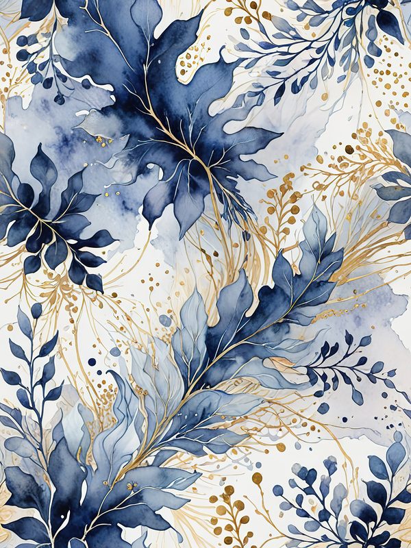 Watercolor Blue Leaves Digital Paper: Gold Accent Scrapbook Set (10 JPGs) — image 12