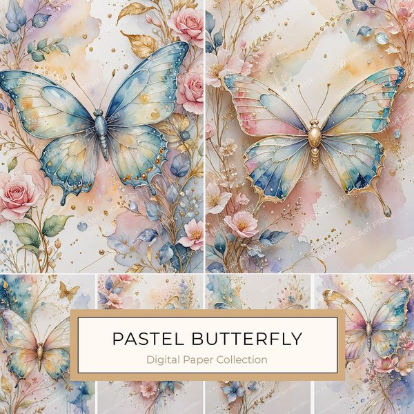 Watercolor Butterfly Art: Pastel Floral Scrapbook Paper (Digital Download)