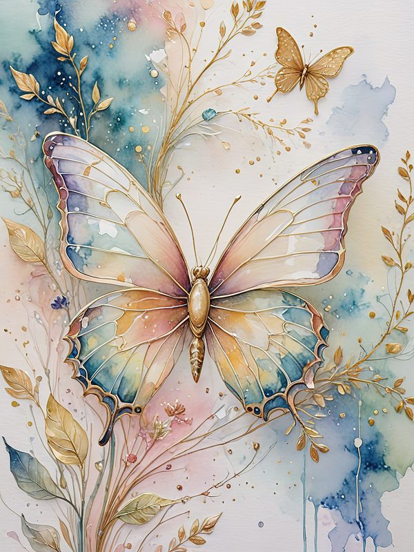 Watercolor Butterfly Art: Pastel Floral Scrapbook Paper (Digital Download) — image 1