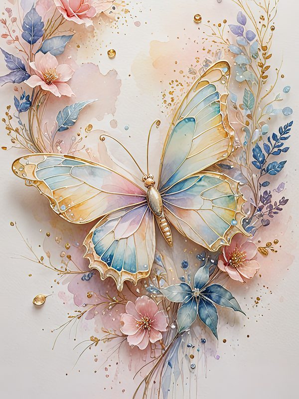 Watercolor Butterfly Art: Pastel Floral Scrapbook Paper (Digital Download) — image 2
