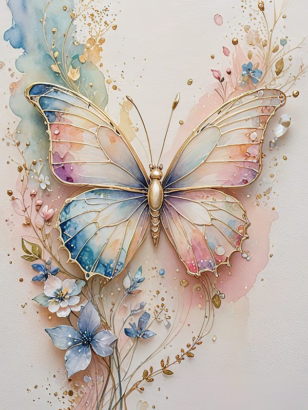Watercolor Butterfly Art: Pastel Floral Scrapbook Paper (Digital Download) — image 3