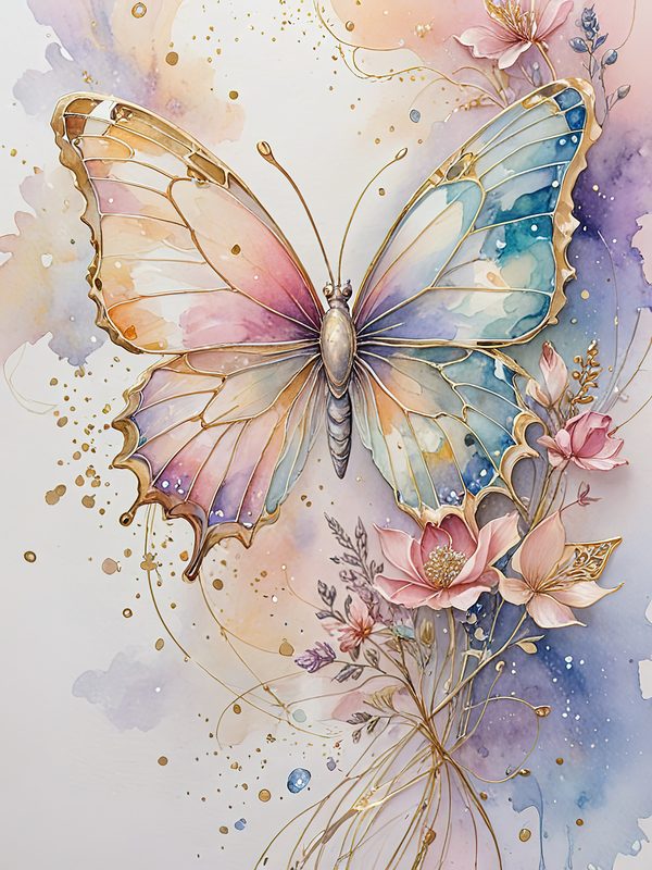 Watercolor Butterfly Art: Pastel Floral Scrapbook Paper (Digital Download) — image 4