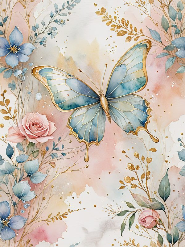 Watercolor Butterfly Art: Pastel Floral Scrapbook Paper (Digital Download) — image 5