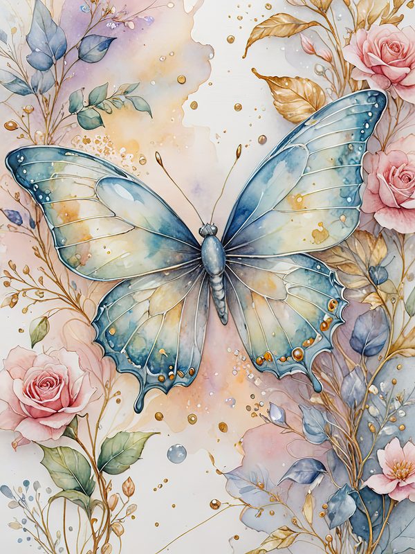 Watercolor Butterfly Art: Pastel Floral Scrapbook Paper (Digital Download) — image 6