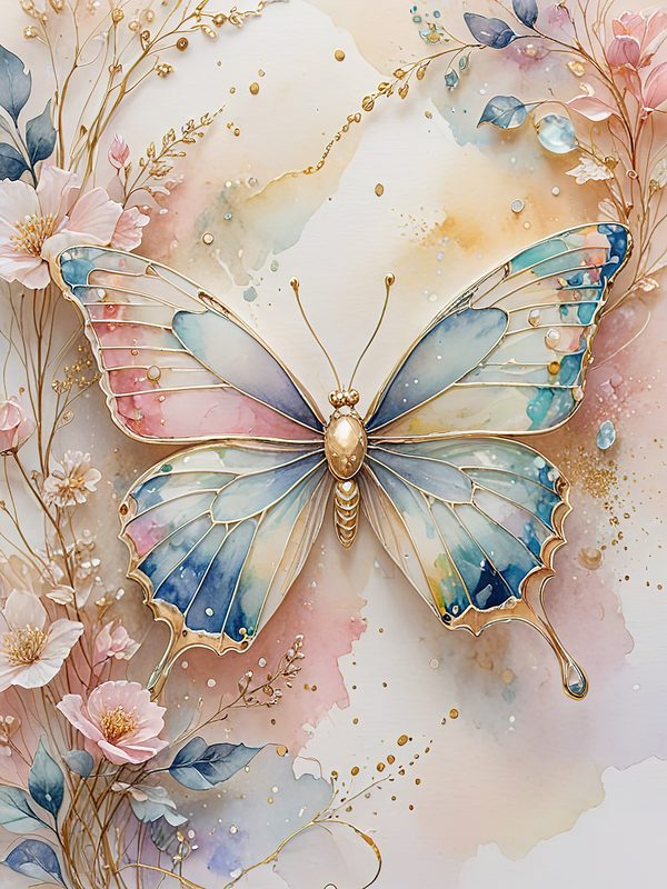 Watercolor Butterfly Art: Pastel Floral Scrapbook Paper (Digital Download) — image 7