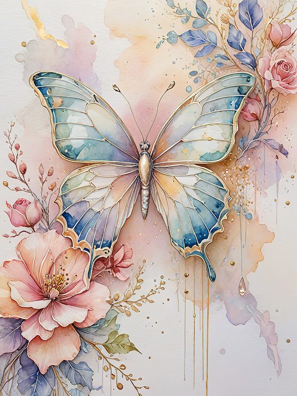 Watercolor Butterfly Art: Pastel Floral Scrapbook Paper (Digital Download) — image 11