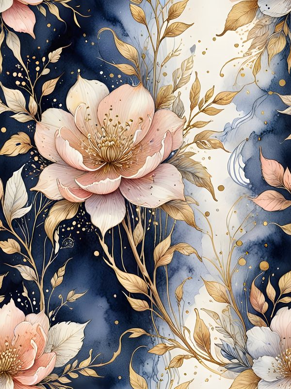 Watercolor Floral Digital Paper Set: Blue & Pink with Gold (10 JPGs) — image 11