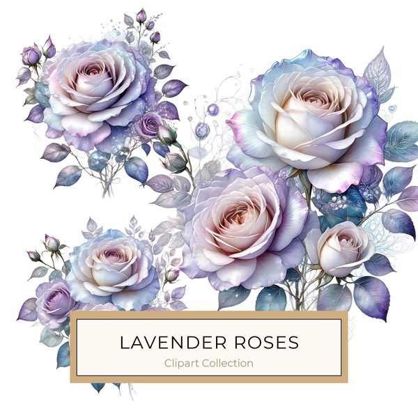 Watercolor Lavender Roses Digital Paper Set: Soft Purples & Blues (PNG JPGs)