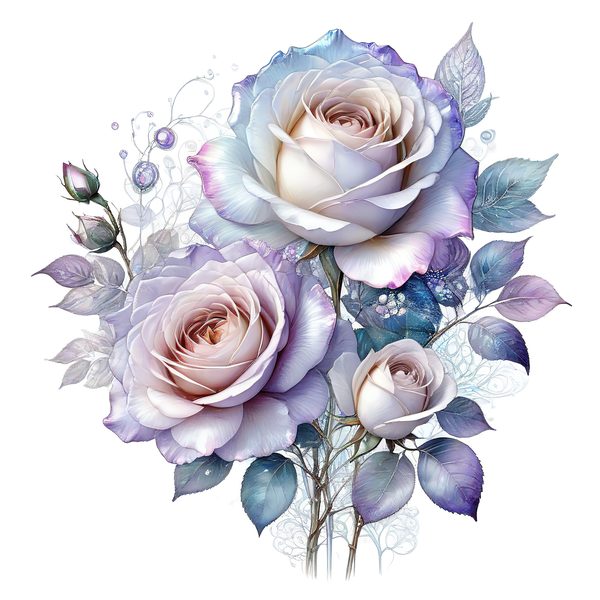 Watercolor Lavender Roses Digital Paper Set: Soft Purples & Blues (PNG JPGs) — image 3