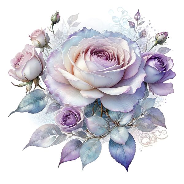 Watercolor Lavender Roses Digital Paper Set: Soft Purples & Blues (PNG JPGs) — image 9