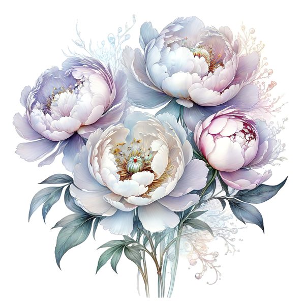 Watercolor Peony Digital Paper: Pastel Floral Scrapbook PNG JPG (Commercial Use) — image 1