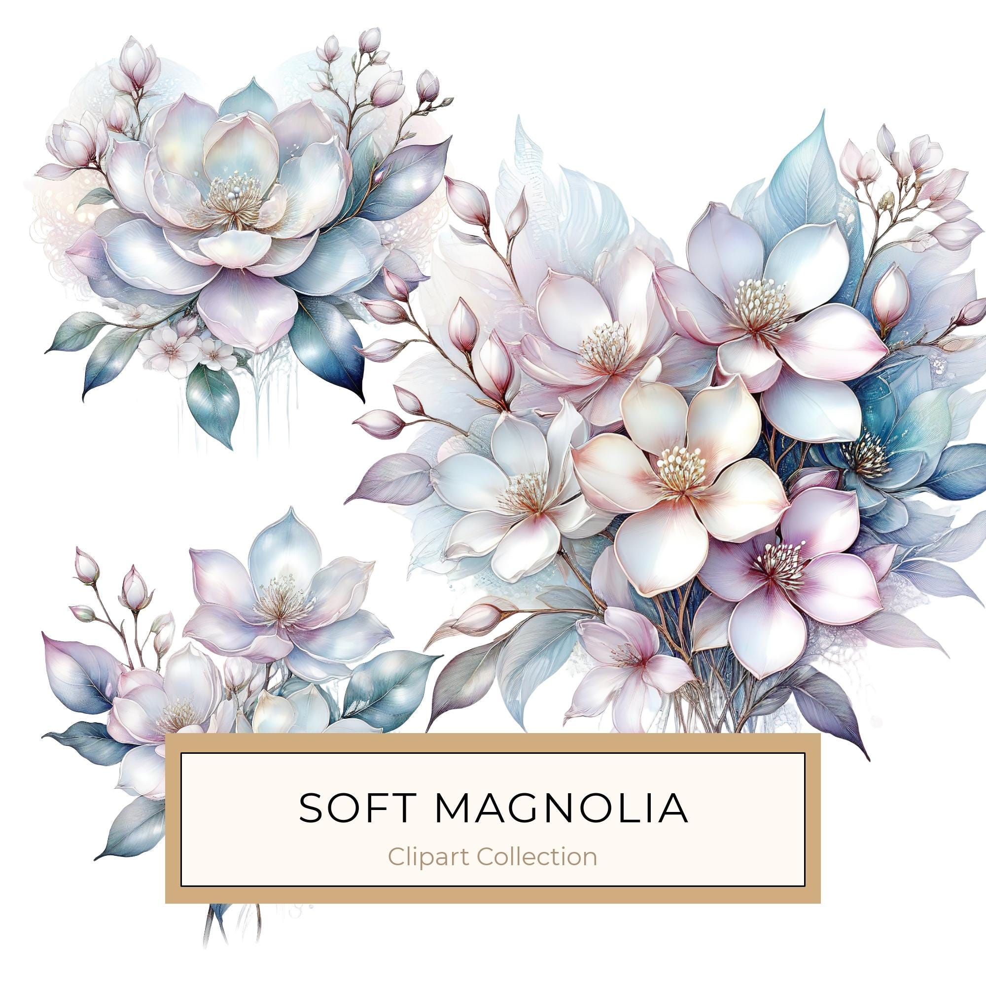 Watercolor Magnolia Blossom Digital Paper Set, Scrapbooking (PNG & JPG)