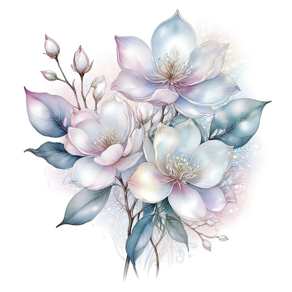 Watercolor Magnolia Blossom Digital Paper Set, Scrapbooking (PNG & JPG) — image 2