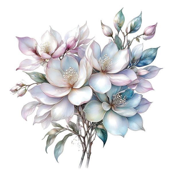 Watercolor Magnolia Blossom Digital Paper Set, Scrapbooking (PNG & JPG) — image 6