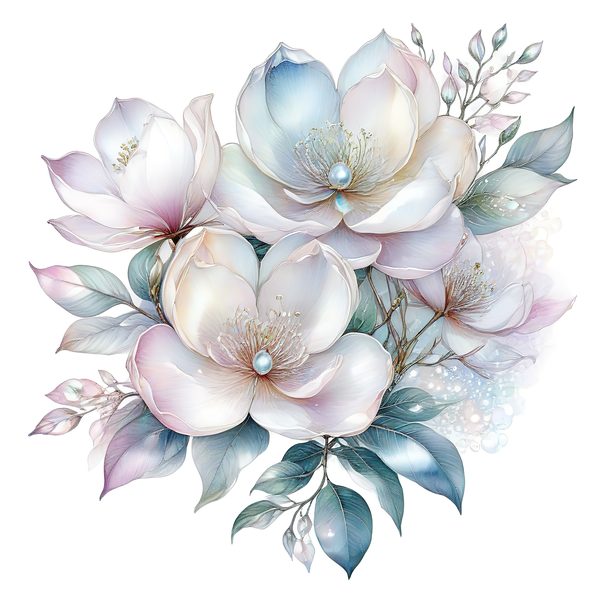 Watercolor Magnolia Blossom Digital Paper Set, Scrapbooking (PNG & JPG) — image 12