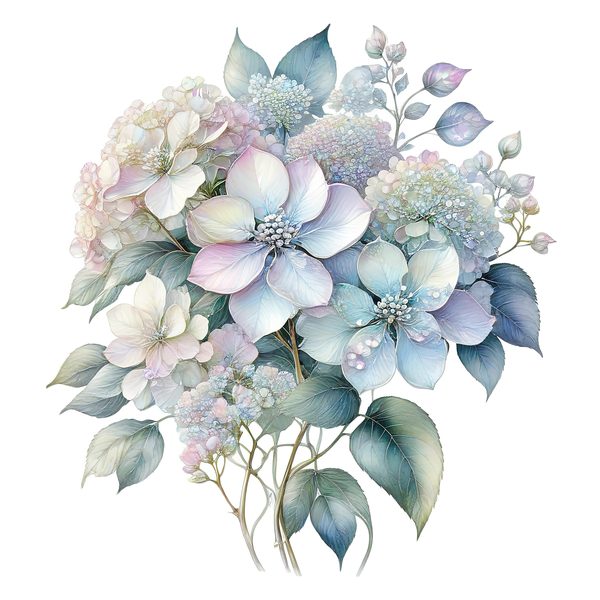 Watercolor Hydrangea Clipart: Pastel Floral PNG JPG Set (Commercial Use) — image 1