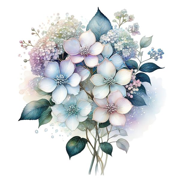 Watercolor Hydrangea Clipart: Pastel Floral PNG JPG Set (Commercial Use) — image 3