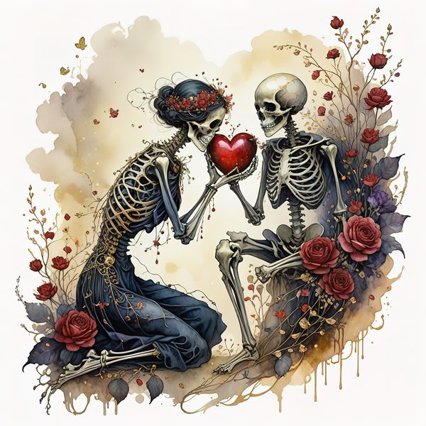 Skeleton Lover Clipart: Earthy Watercolor Gothic Romance (PNG JPG) — image 1
