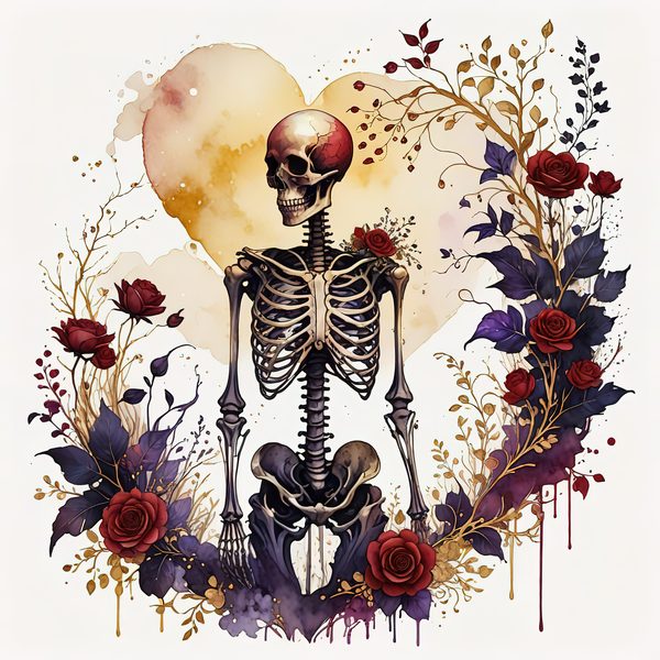 Skeleton Lover Clipart: Earthy Watercolor Gothic Romance (PNG JPG) — image 2