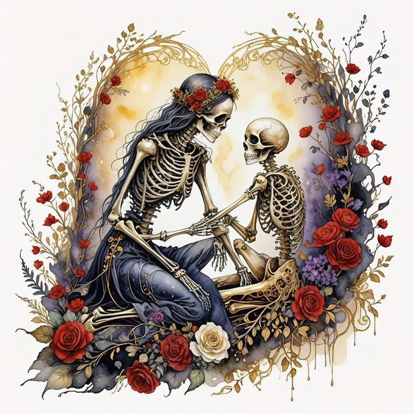 Skeleton Lover Clipart: Earthy Watercolor Gothic Romance (PNG JPG) — image 3
