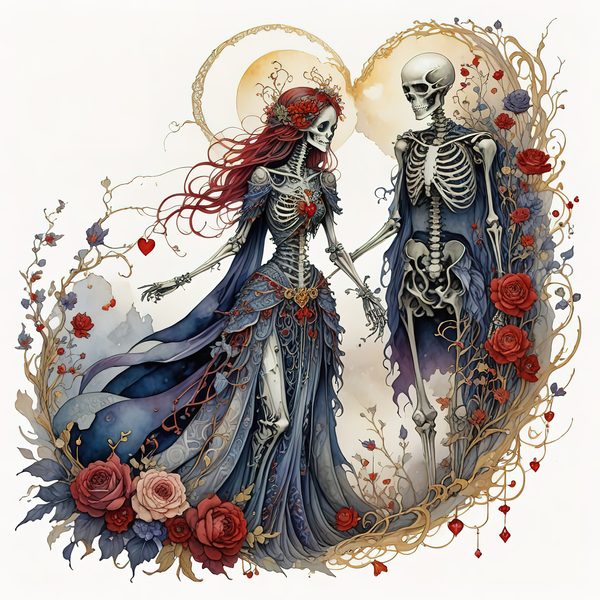 Skeleton Lover Clipart: Earthy Watercolor Gothic Romance (PNG JPG) — image 4