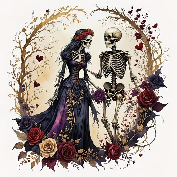 Skeleton Lover Clipart: Earthy Watercolor Gothic Romance (PNG JPG) — image 5